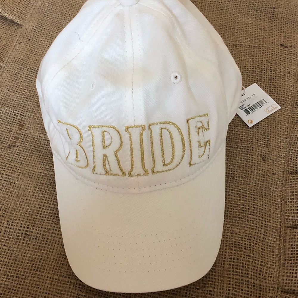 “BRIDE” 👰🏻‍♀️ NEW! White with Gold Trim Shiraleah Baseball Cap